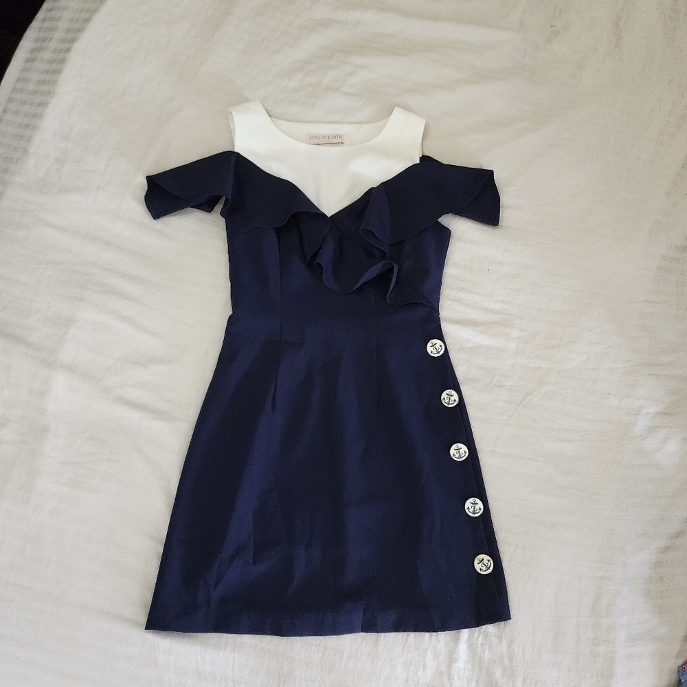 Aviva On Earth Cold Shoulder Ruffle Neckline Sailor Style Dress size 36/ Small